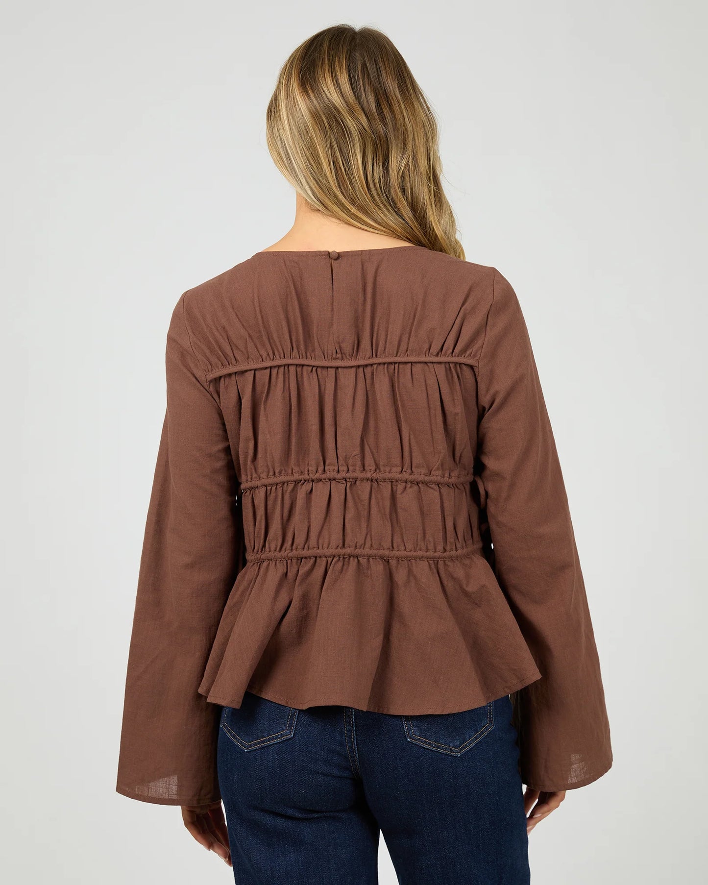 All About Eve Lou Lou Tie Long Sleeve Top | Brown
