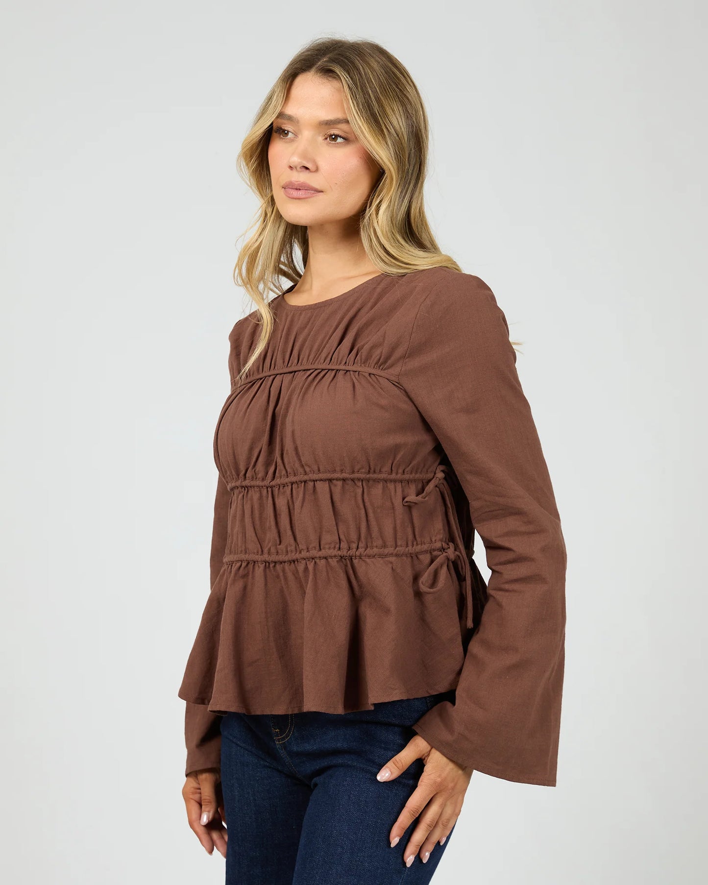 All About Eve Lou Lou Tie Long Sleeve Top | Brown