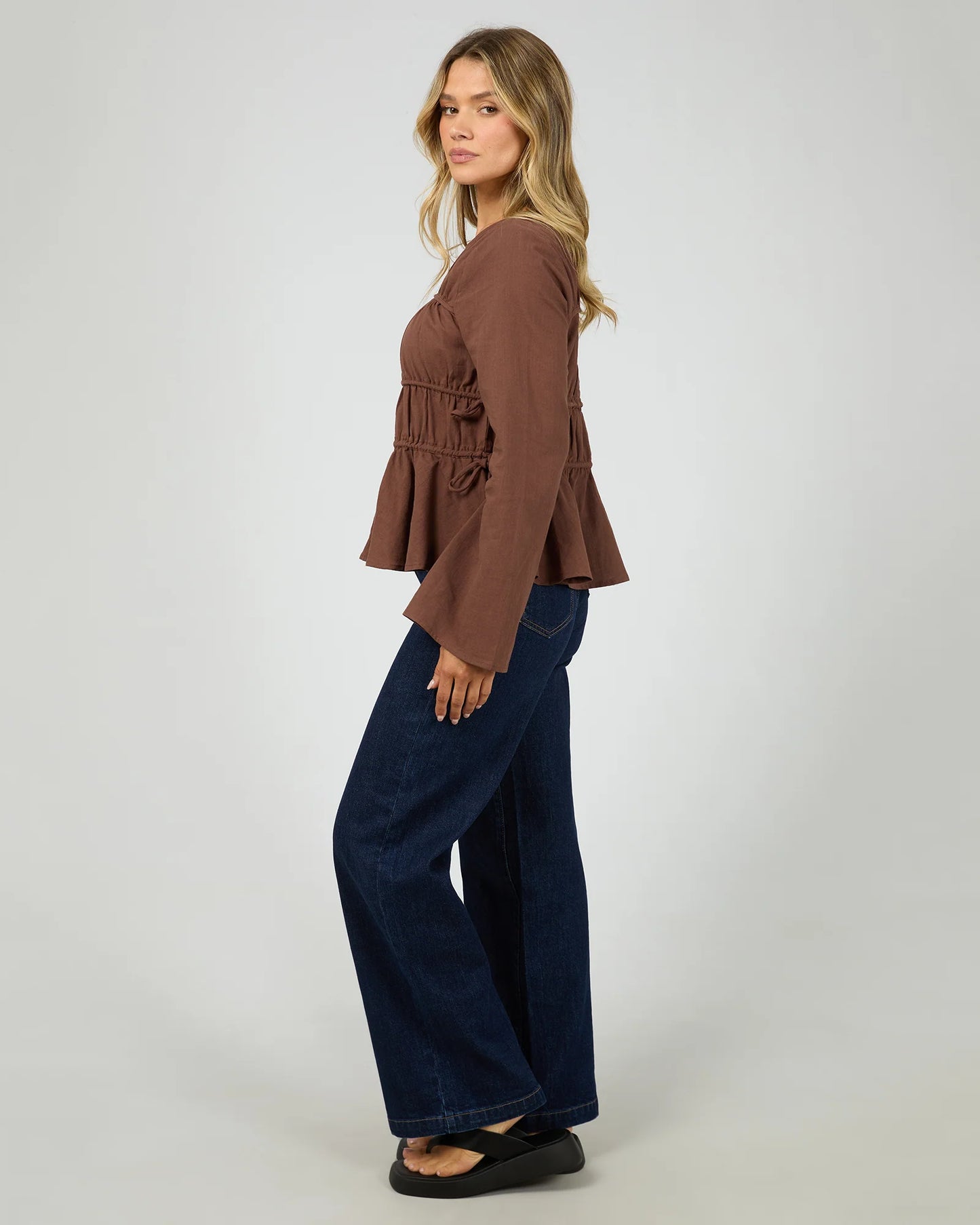 All About Eve Lou Lou Tie Long Sleeve Top | Brown