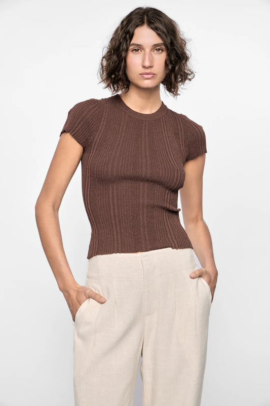 STAPLE THE LABEL MAYA RIBBED KNIT TEE ESPRESSO