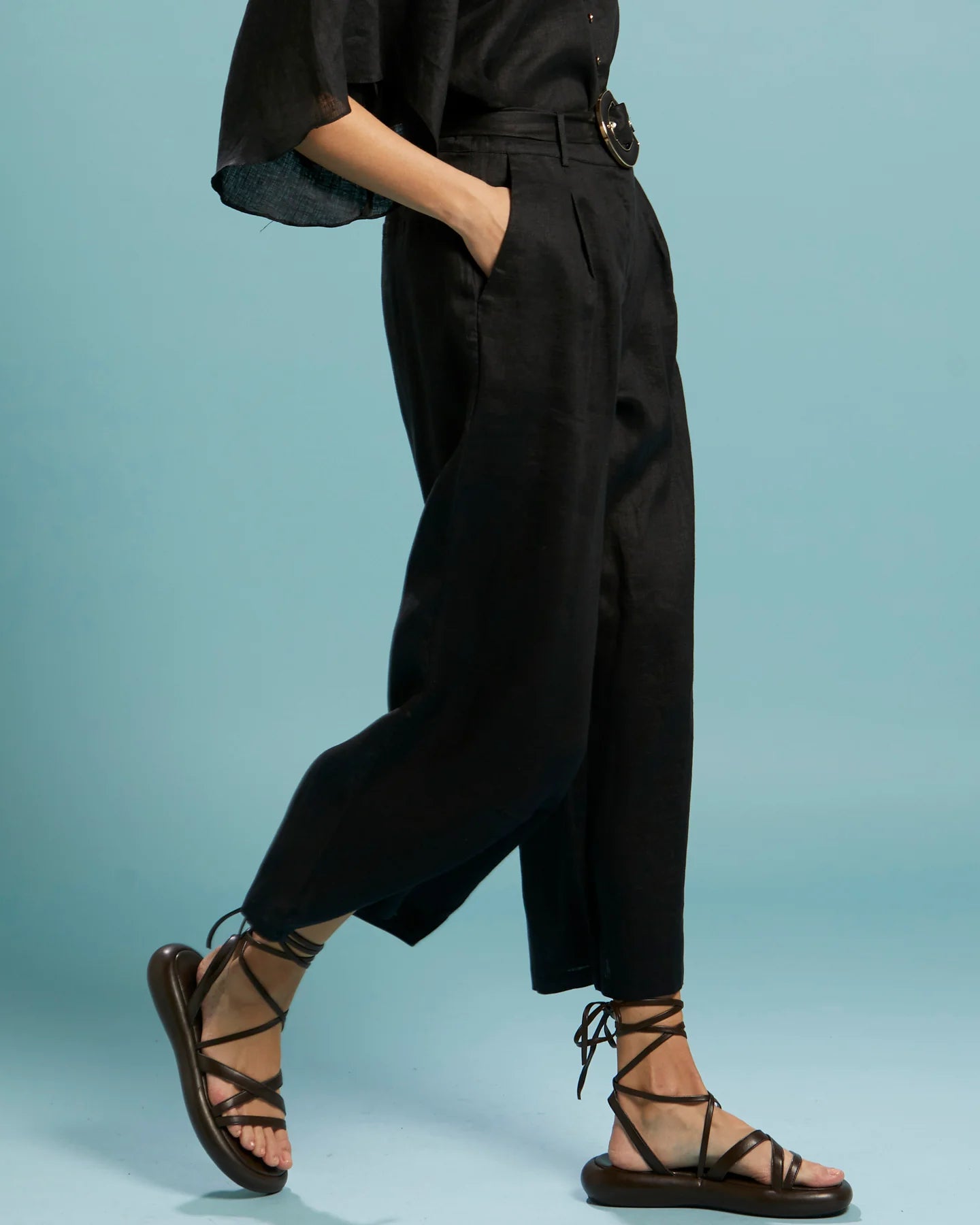 FATE+BECKER EXHALE BELTED WIDE LEG PANT BLACK