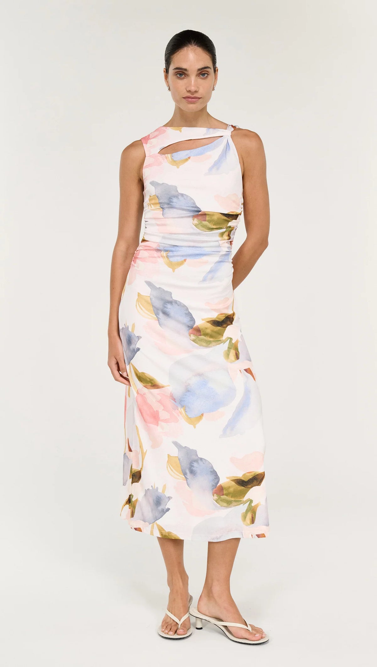 Staple The Label Valea Mesh Midi Dress | Watercolour/Floral