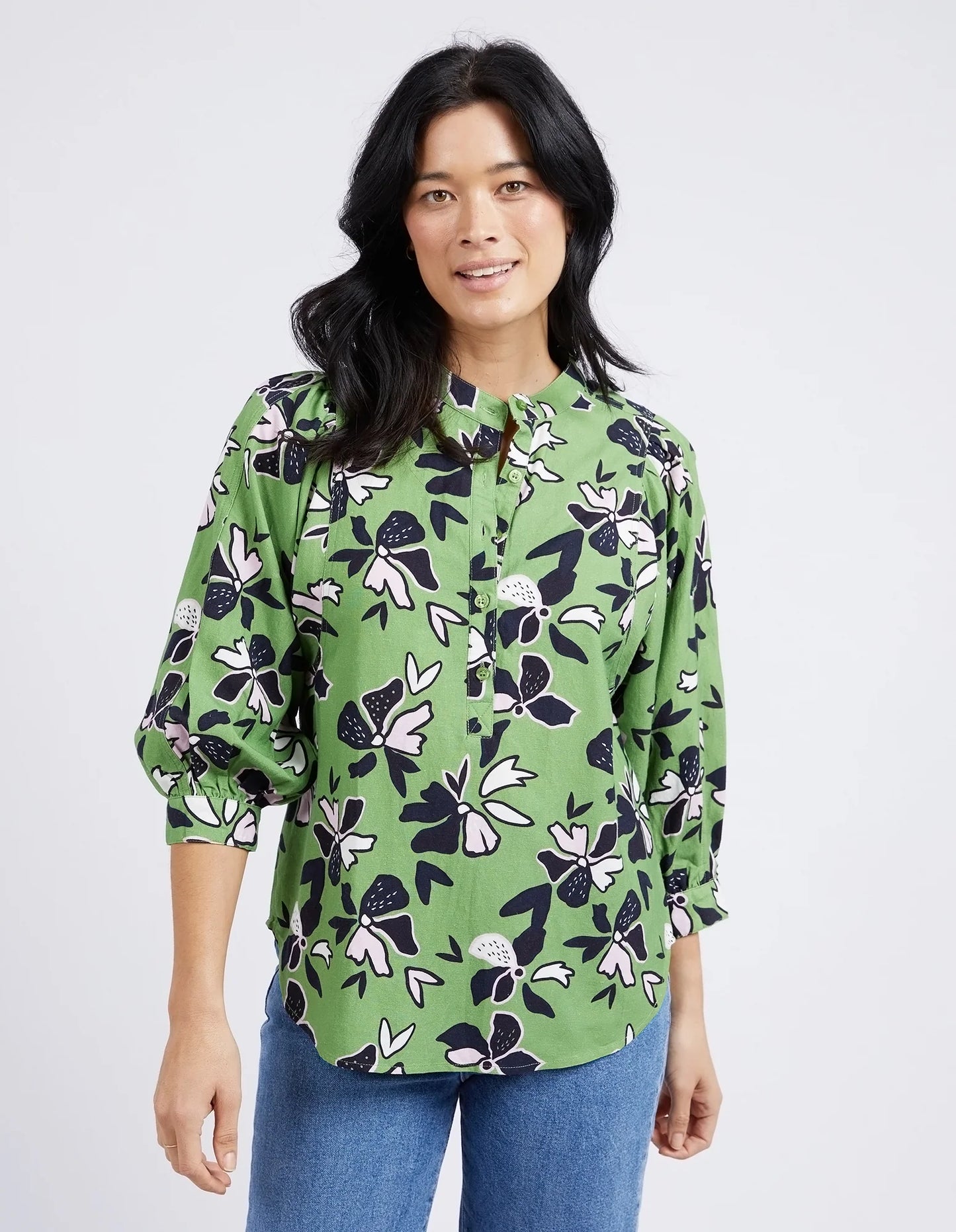 ELM IDYLL FLORAL SHIRT JUNGLE GREEN FLORAL