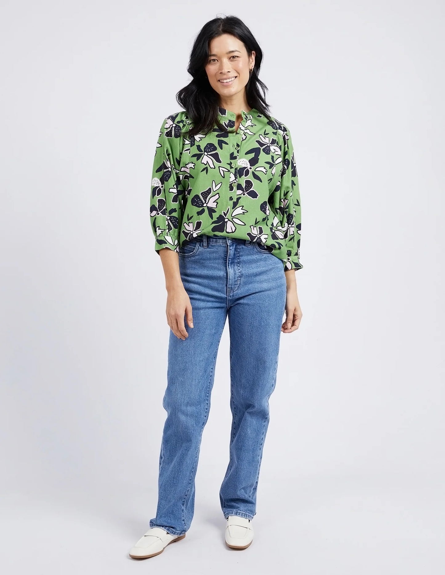 ELM IDYLL FLORAL SHIRT JUNGLE GREEN FLORAL