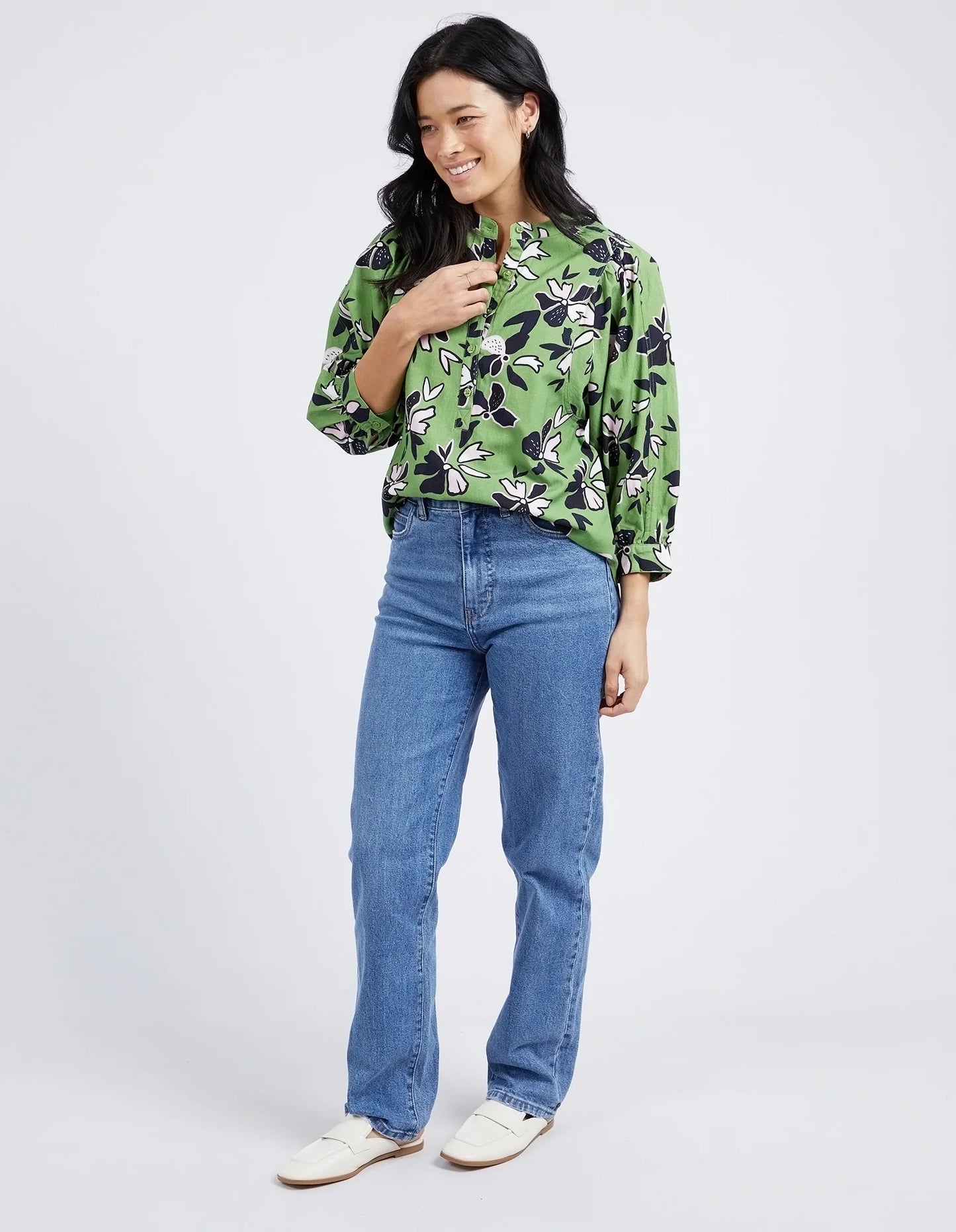 ELM IDYLL FLORAL SHIRT JUNGLE GREEN FLORAL