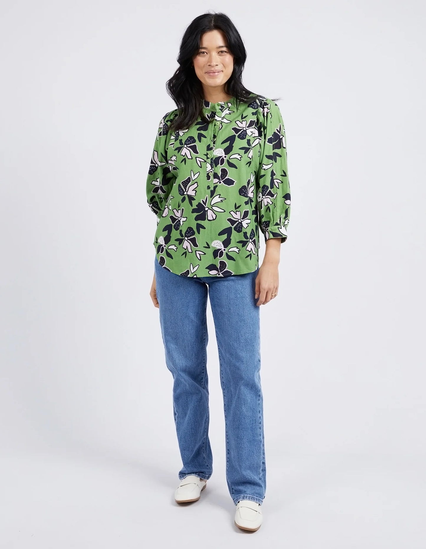 ELM IDYLL FLORAL SHIRT JUNGLE GREEN FLORAL