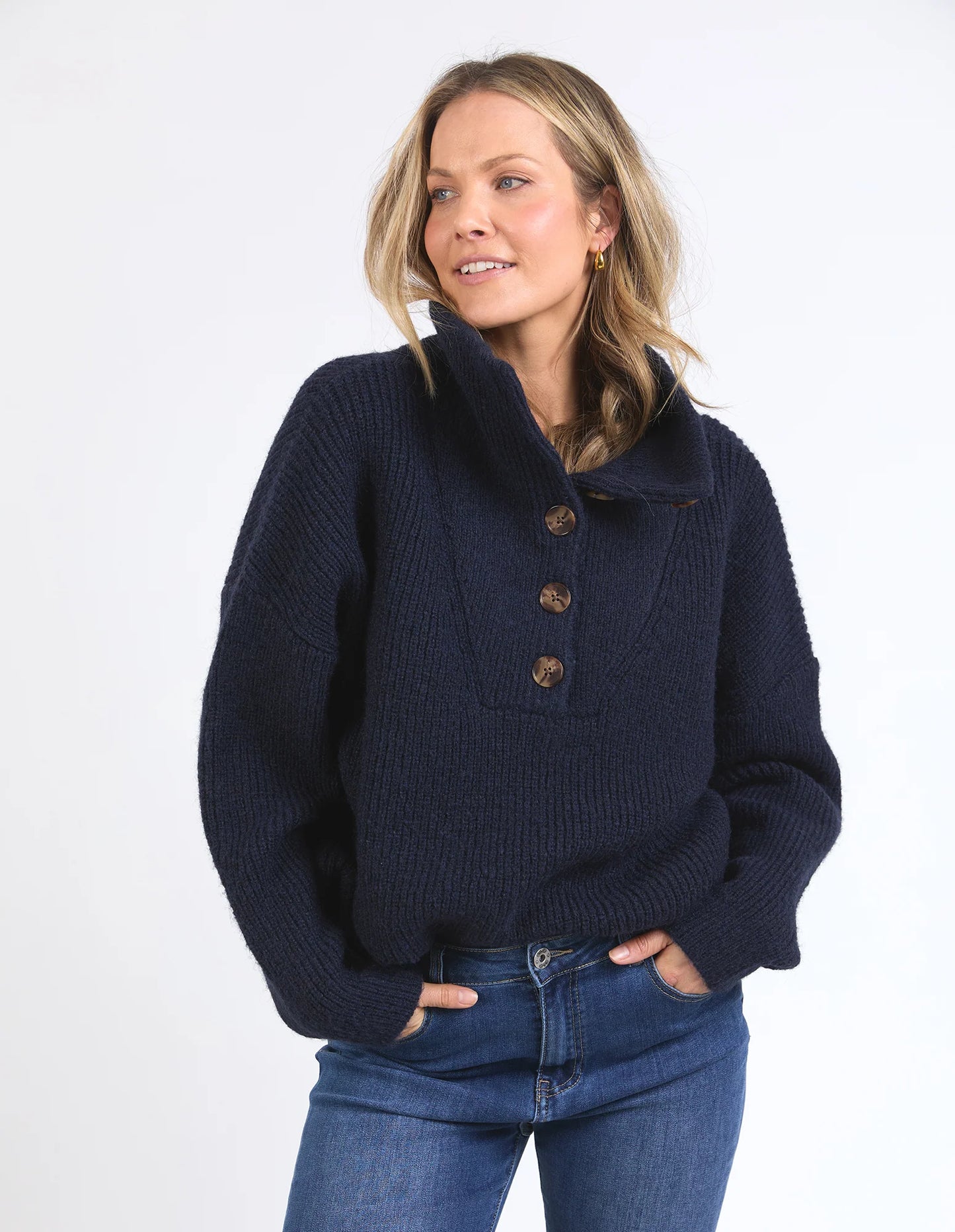 Elm Bron Button Knit | Navy