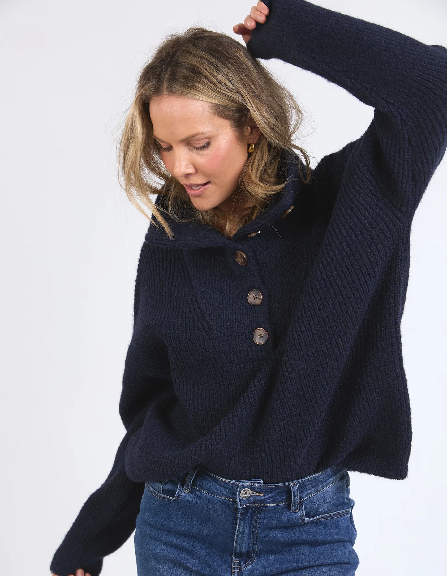 Elm Bron Button Knit | Navy
