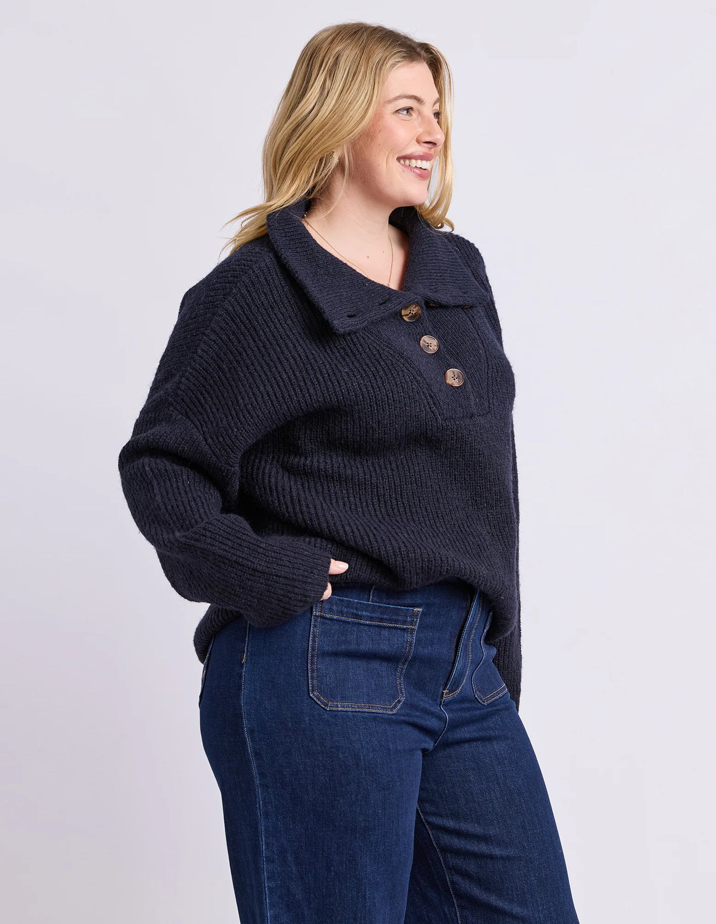 Elm Bron Button Knit | Navy