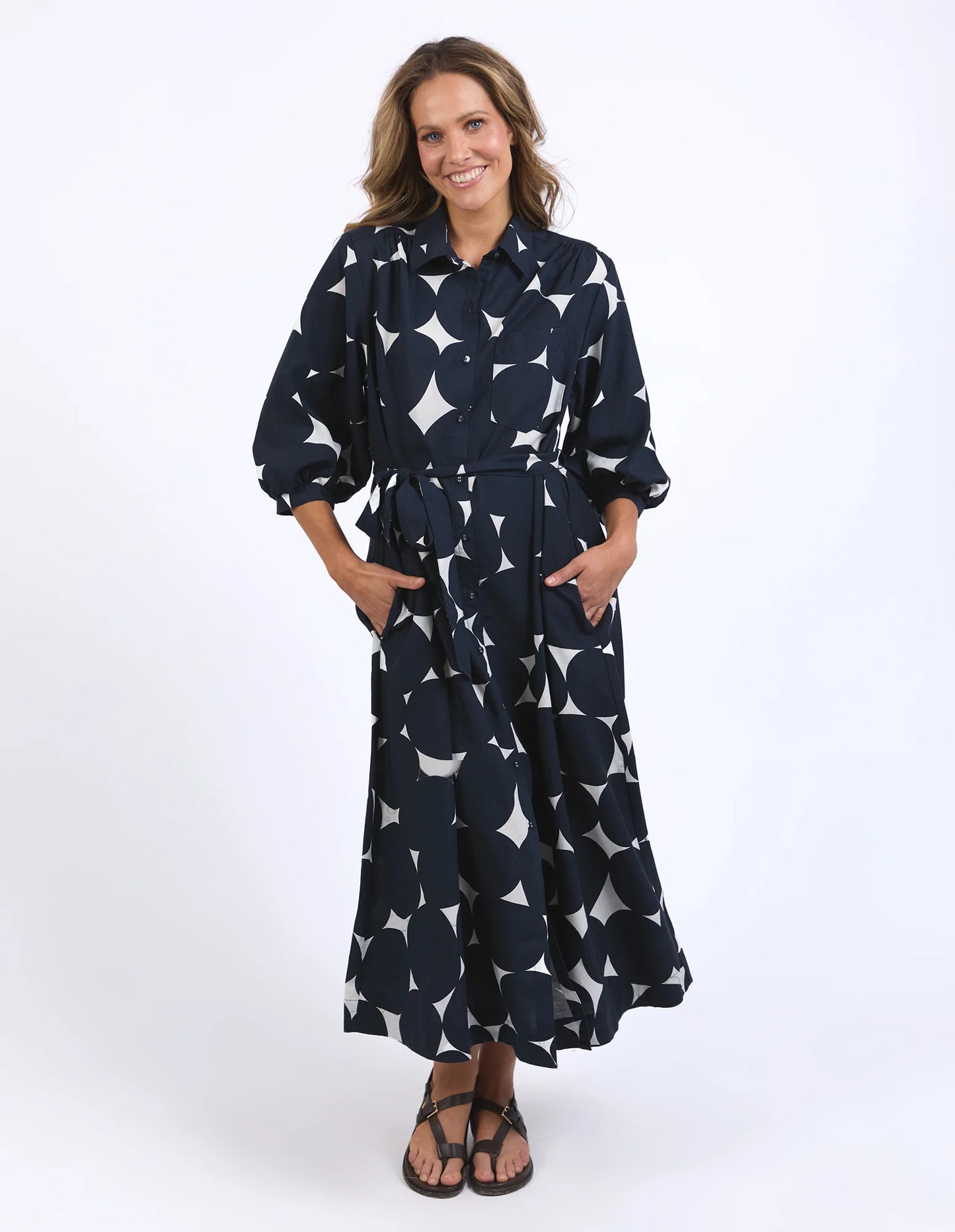 ELM DEMI SPOT DRESS NAVY