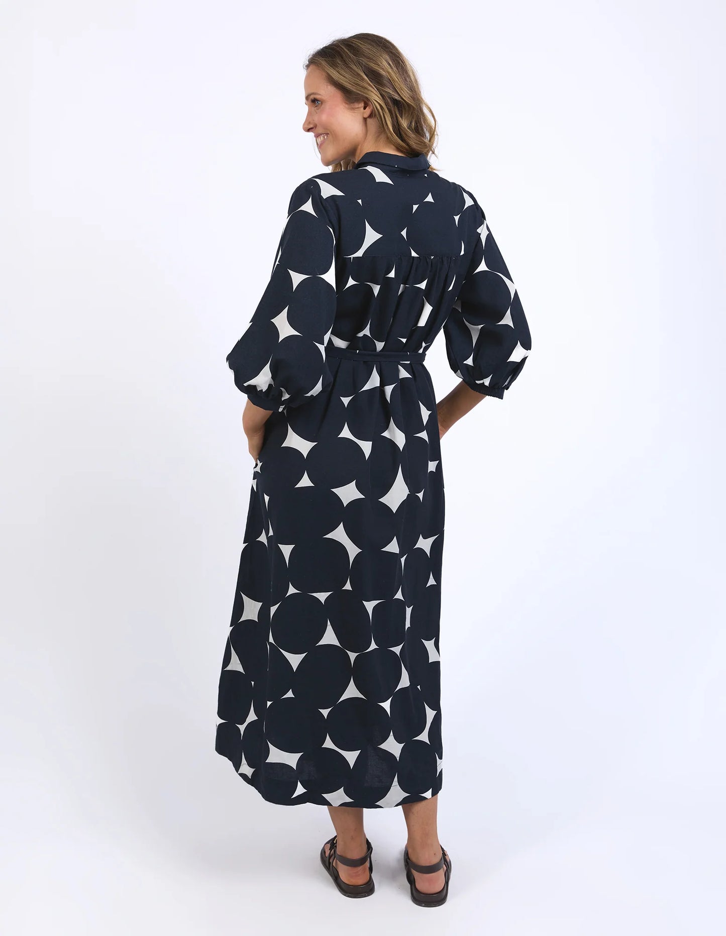 ELM DEMI SPOT DRESS NAVY