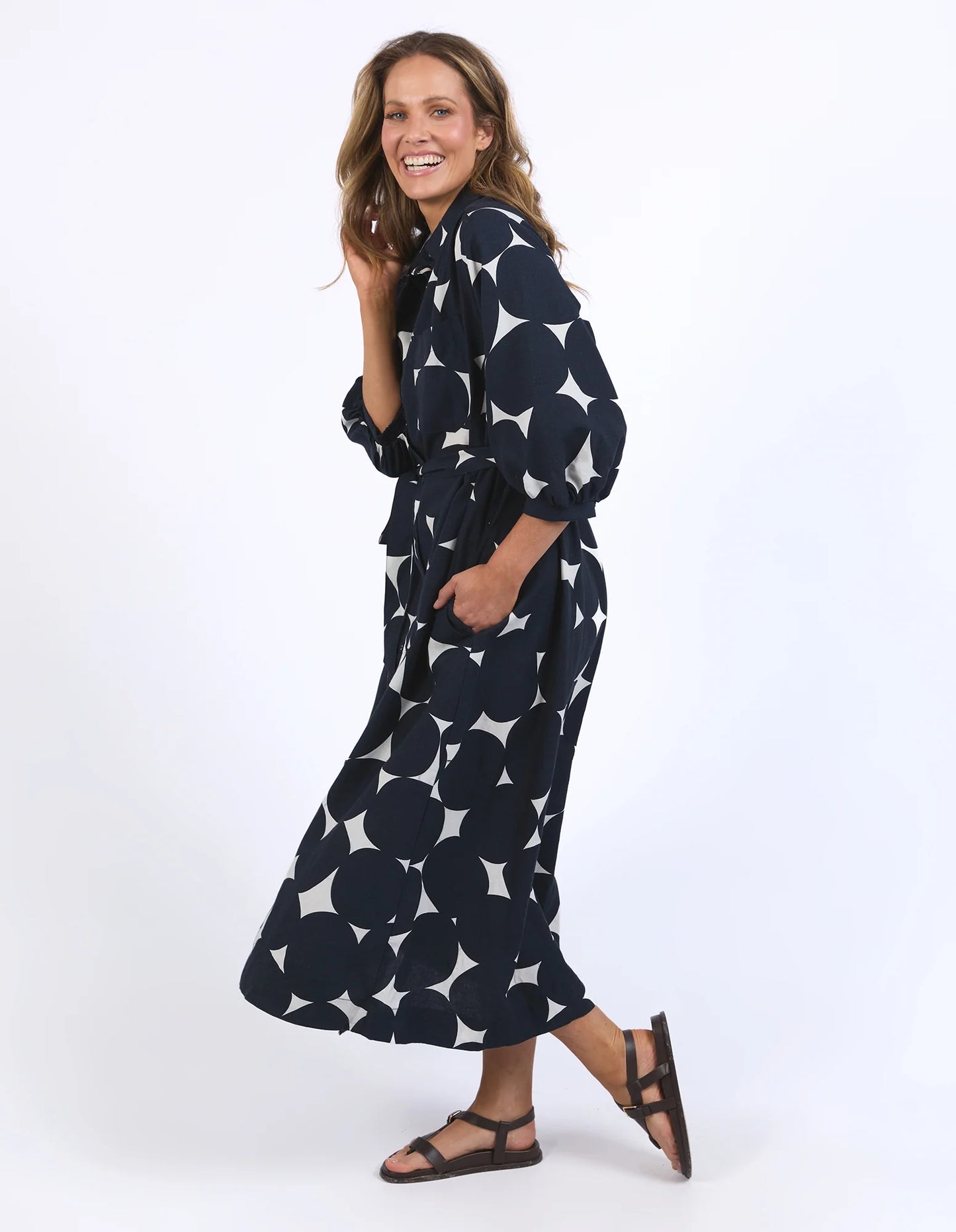 ELM DEMI SPOT DRESS NAVY