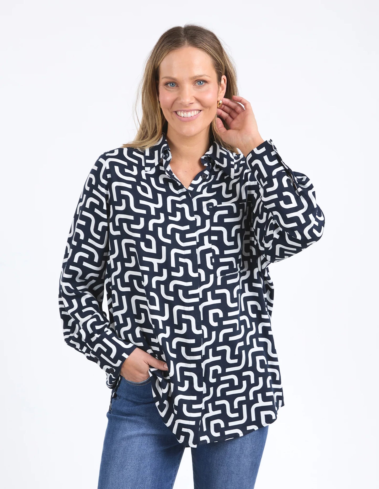 ELM GEMMA GEO SHIRT NAVY