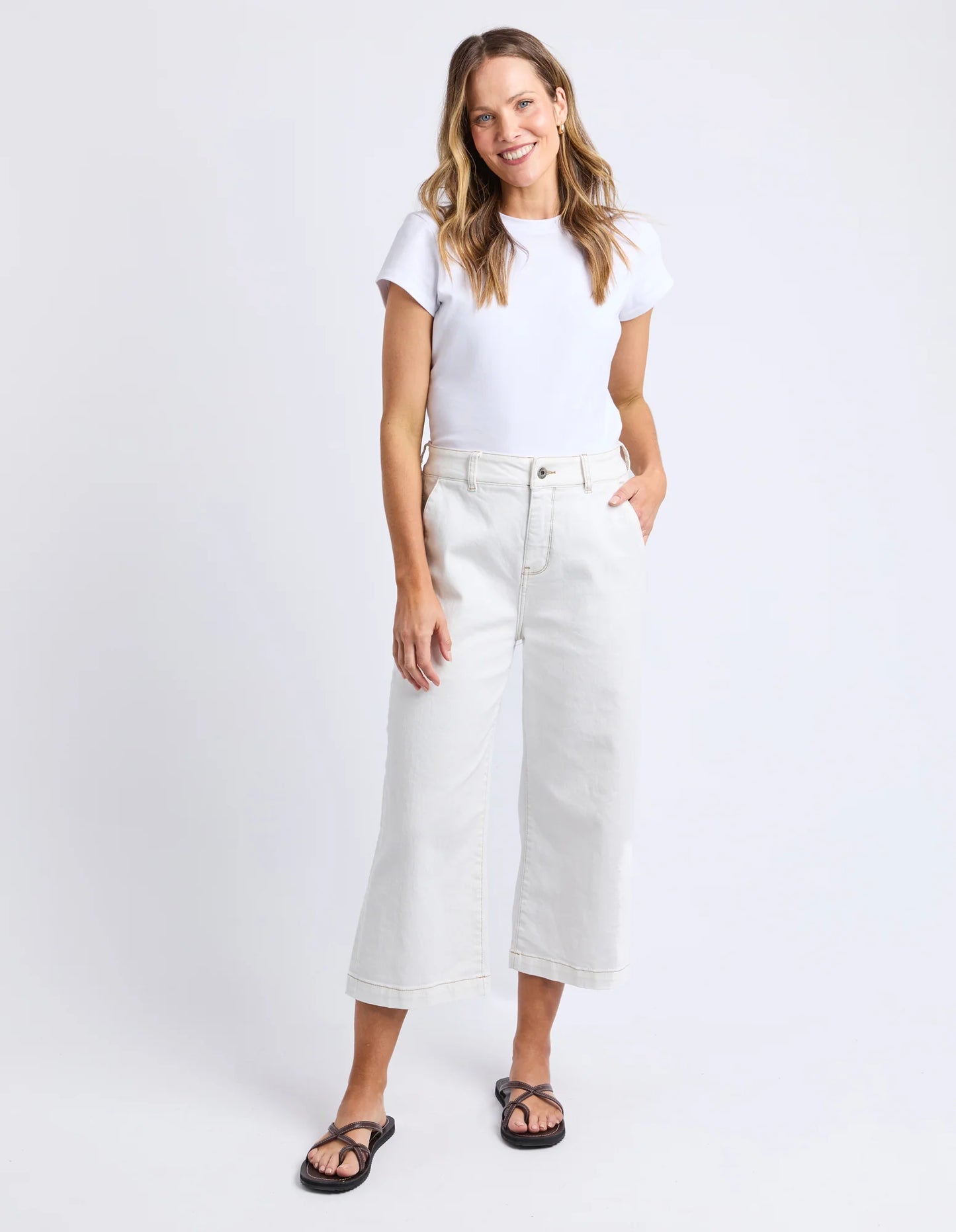 Elm Sidney Cropped Wide Leg Jean White