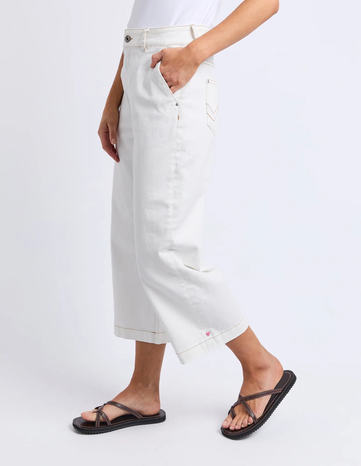 Elm Sidney Cropped Wide Leg Jean White