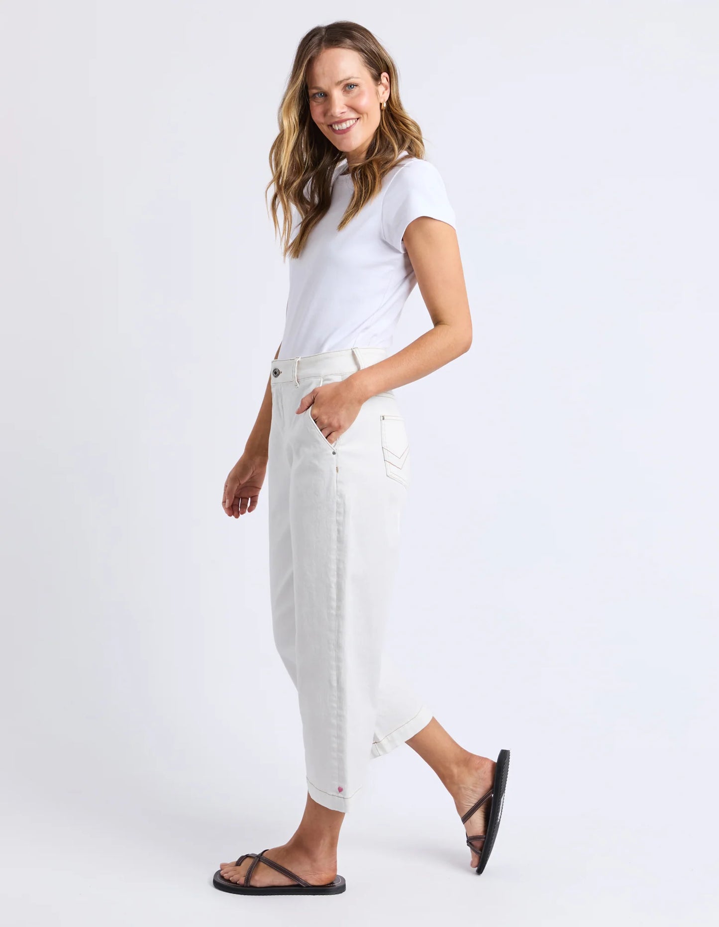 Elm Sidney Cropped Wide Leg Jean White