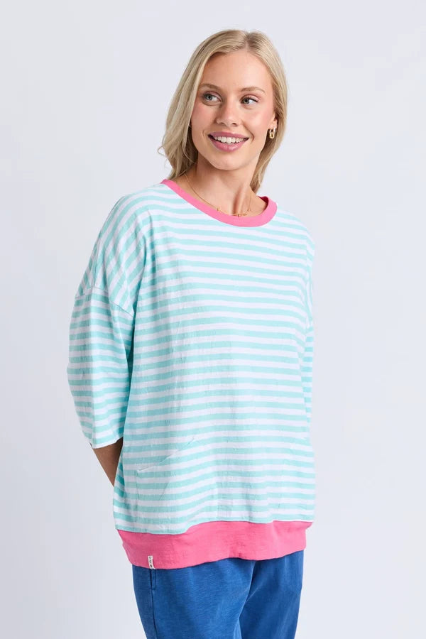 Elm Mazie Stripe Ringer Sweat | Tblu/White Str/Pnk