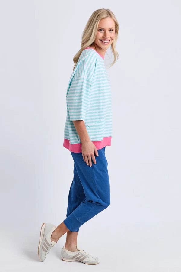 Elm Mazie Stripe Ringer Sweat | Tblu/White Str/Pnk