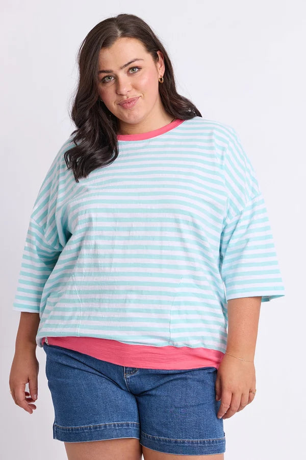 Elm Mazie Stripe Ringer Sweat | Tblu/White Str/Pnk