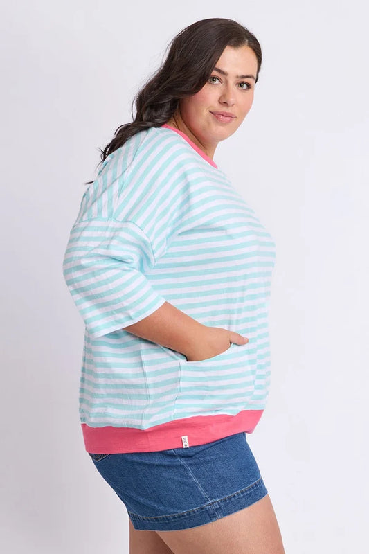 Elm Mazie Stripe Ringer Sweat | Tblu/White Str/Pnk