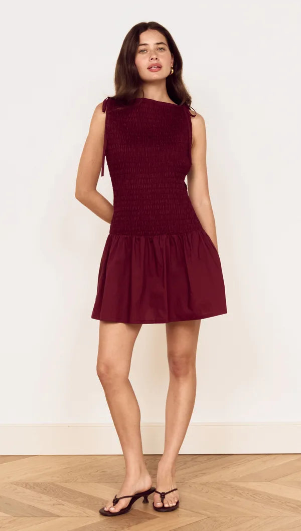 Mink Pink Lola Shirred Mini Dress | Wine