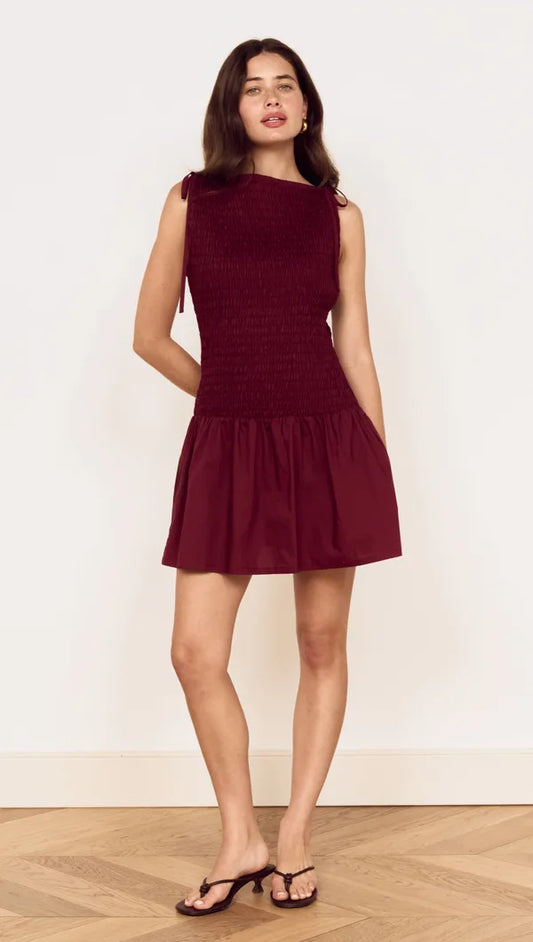 Mink Pink Lola Shirred Mini Dress | Wine