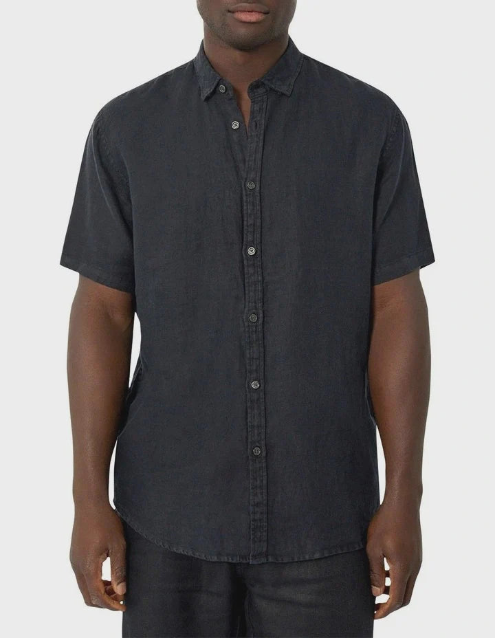 INDUSTRIE THE TRINIDAD LINEN BLEND SS SHIRT OD BLACK