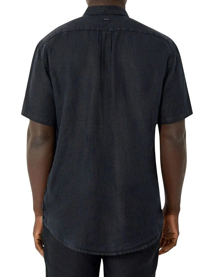 INDUSTRIE THE TRINIDAD LINEN BLEND SS SHIRT OD BLACK