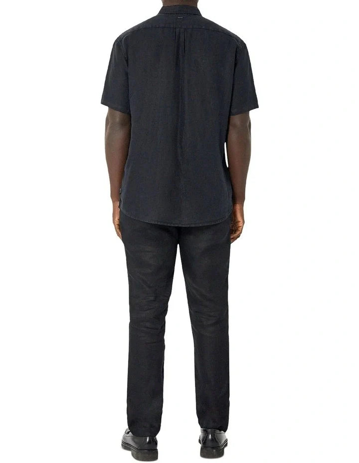 INDUSTRIE THE TRINIDAD LINEN BLEND SS SHIRT OD BLACK