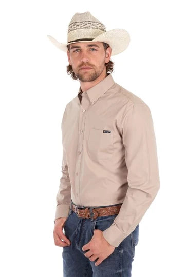 Wrangler Mens Flex One Pocket Long Sleeve Shirt | Sand