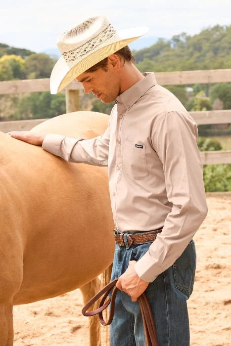 Wrangler Mens Flex One Pocket Long Sleeve Shirt | Sand