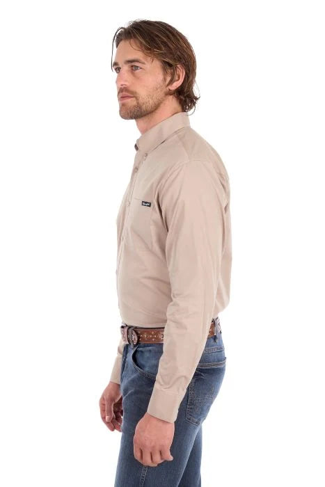 Wrangler Mens Flex One Pocket Long Sleeve Shirt | Sand