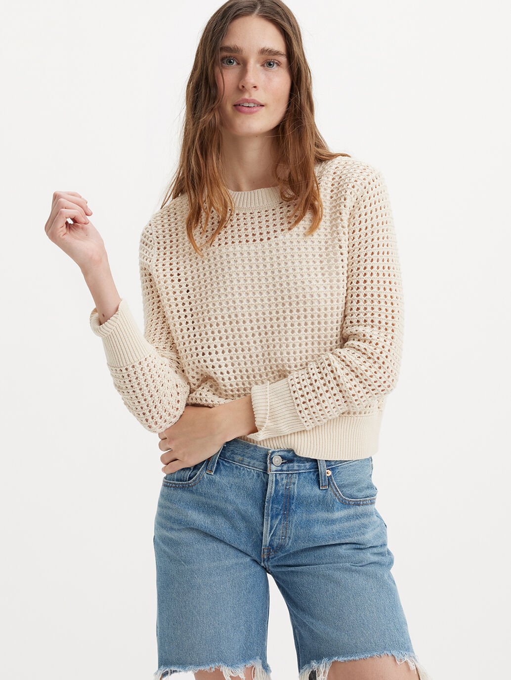 LEVI'S SUPERBLOOM CROCHET LS WHITE SWAN