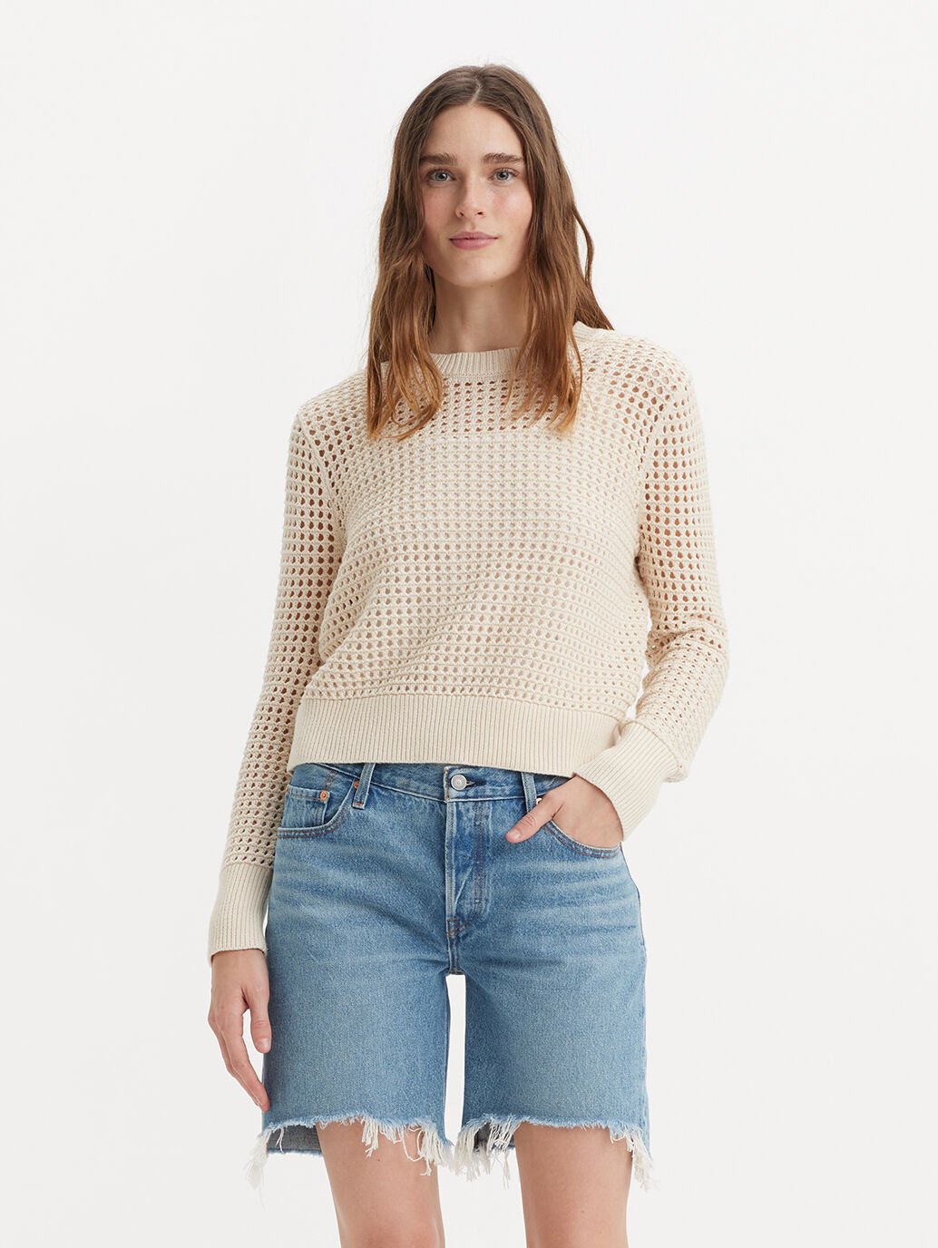 LEVI'S SUPERBLOOM CROCHET LS WHITE SWAN