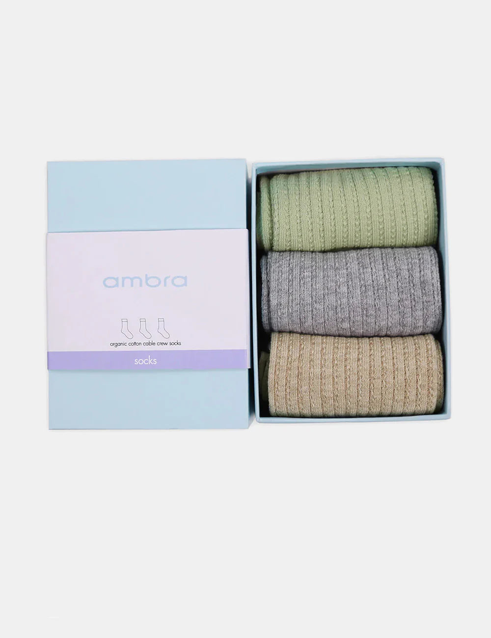 AMBRA 3 PACK FINE CABLE CREW SOCKS SEAFOAM/GREY MARLE/OATMEAL