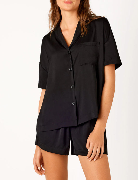AMBRA SATIN SS SHIRT SHORT BLACK PJ GIFT BOX