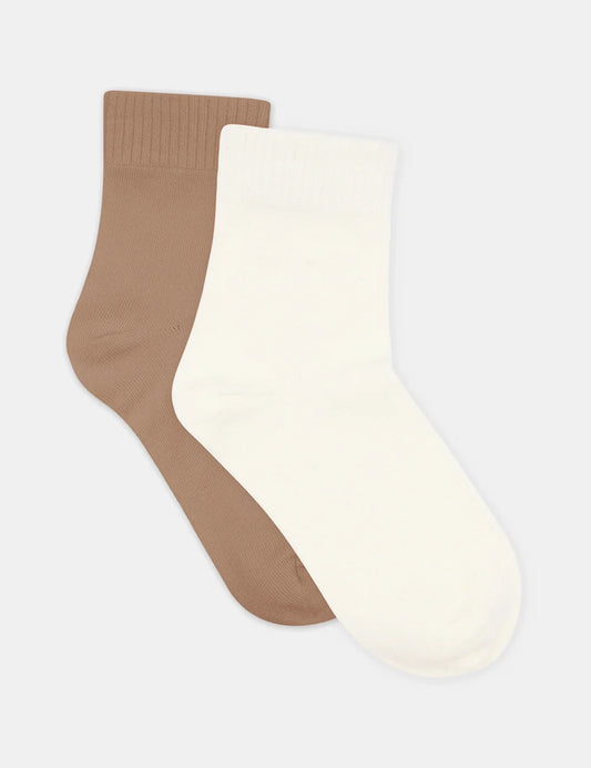 Ambra 2PP Rib Top Crew Sock | Buttercream/Husk
