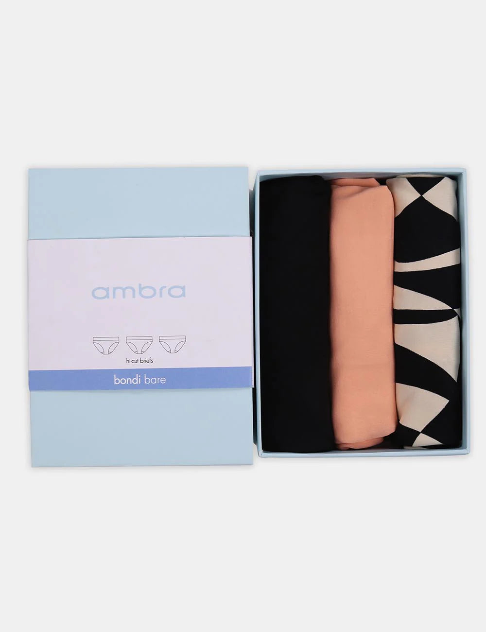 AMBRA 3PACK BARE ESSENTIALS HI CUT BRIEF GIFT BOX BLACK/SORBET/ANIMETRIC