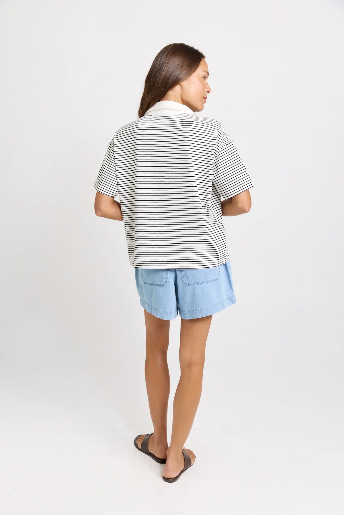 Betty Basics Freddy Polo Top | White/Navy Stripe