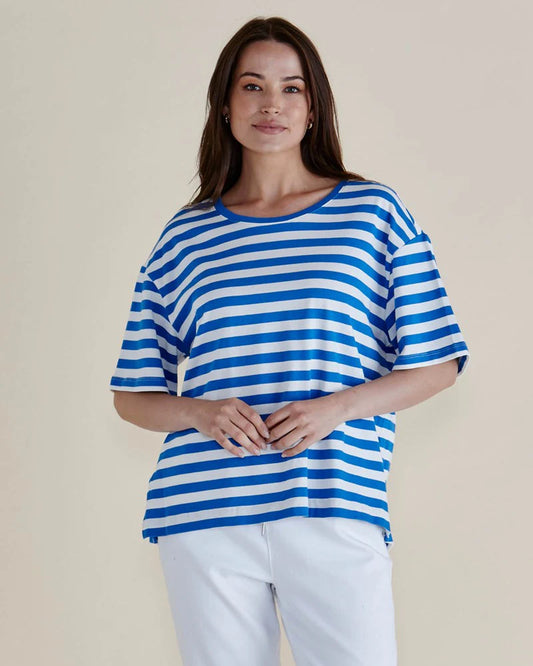 BETTY BASICS RELAX BOXY TEE AZURE BLUE STRIPE