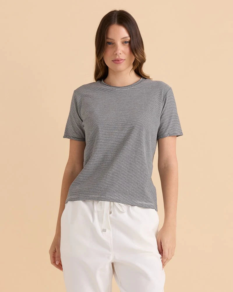 Betty Basics Cotton Slim Fit Tee | Black Stripe