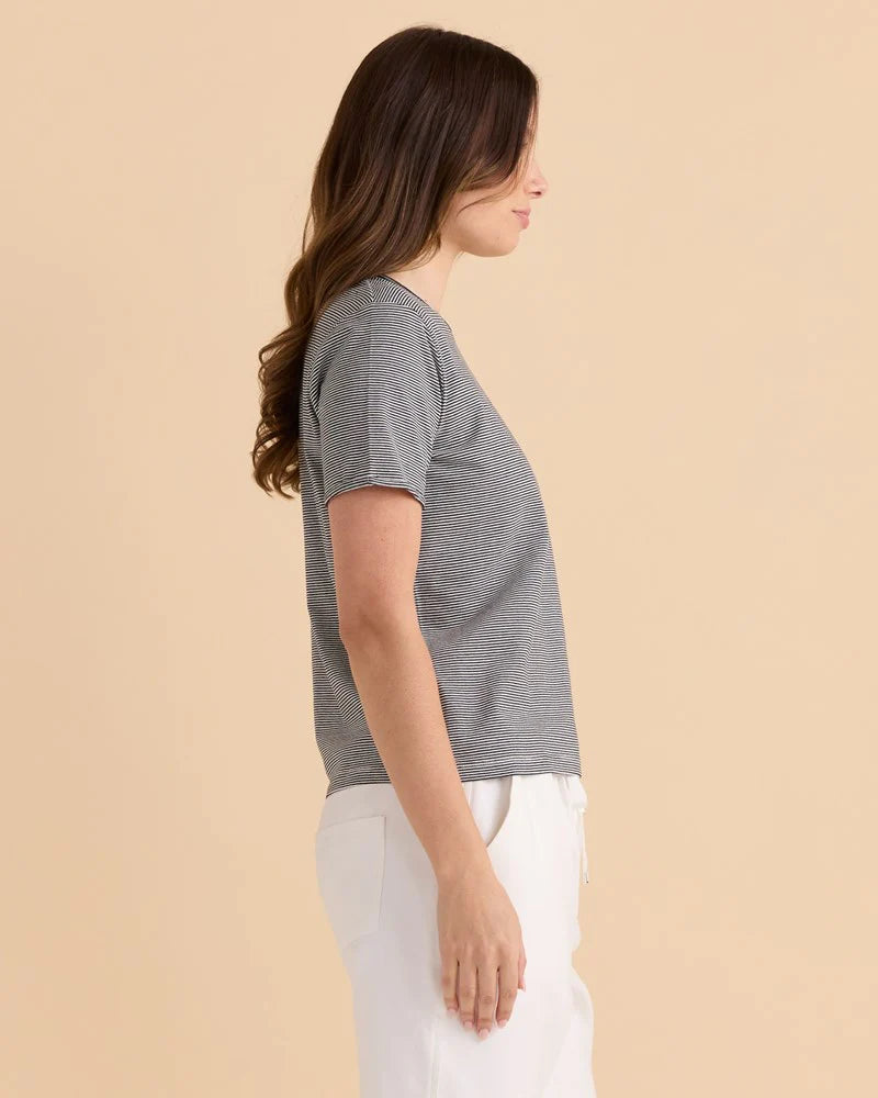 Betty Basics Cotton Slim Fit Tee | Black Stripe