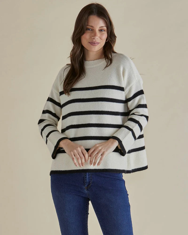 BETTY BASICS EDITH KNIT JUMPER CREAM/BLACK STRIPE