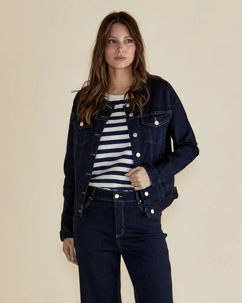 BETTY BASICS CINDY COLLARLESS DENIM JACKET INK