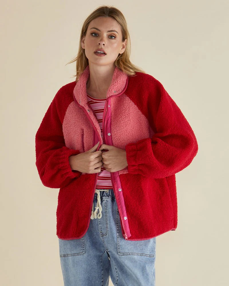 BETTY BASICS FRANKLIN FLEECY JACKET PINK/RED