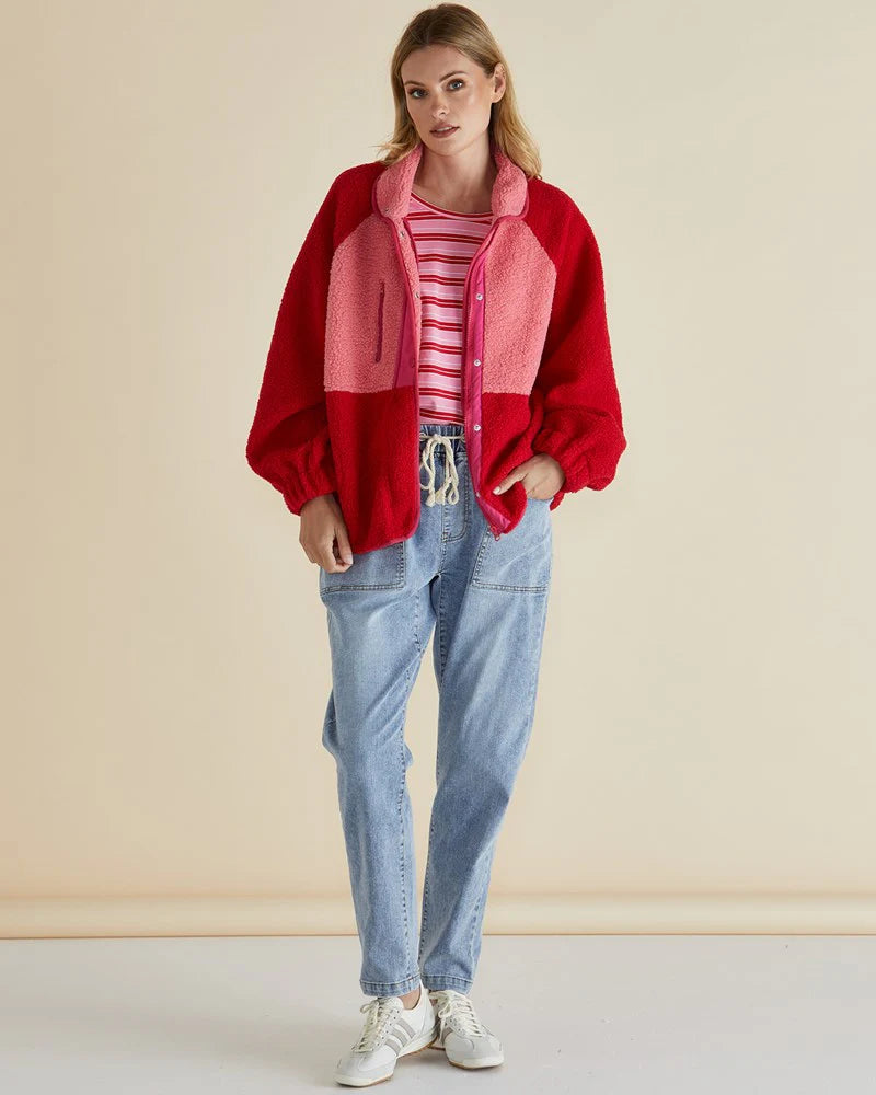 BETTY BASICS FRANKLIN FLEECY JACKET PINK/RED