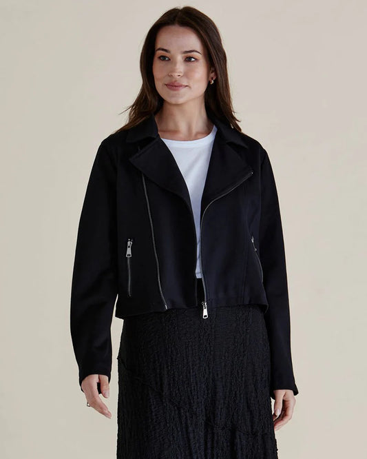 BETTY BASICS AURORA PONTE BIKER JACKET BLACK