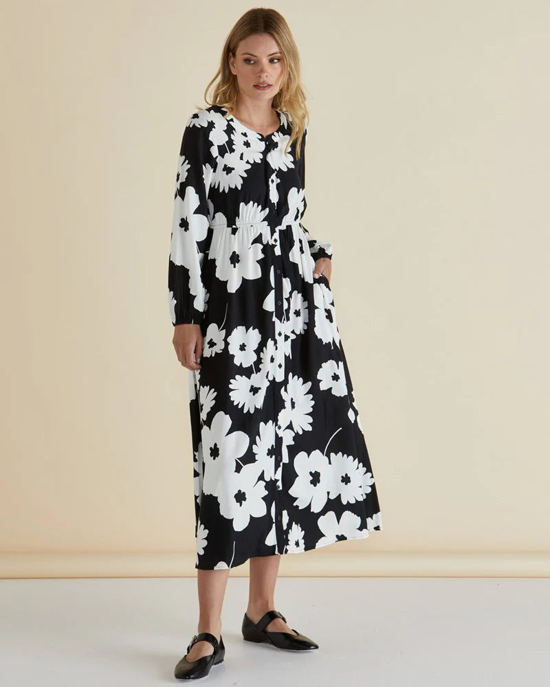 BETTY BASICS ARIES DRESS MONOCHROME FLORAL