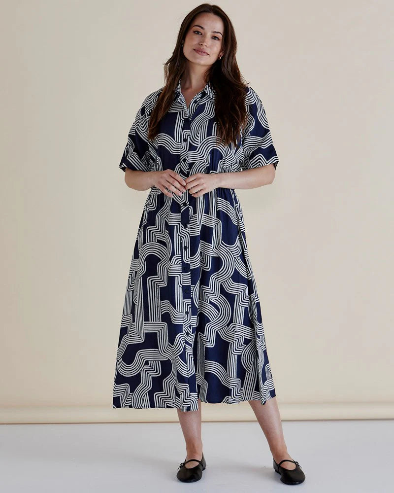 BETTY BASICS SKYE DRESS NAVY GEO