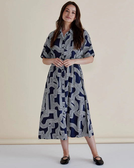 BETTY BASICS SKYE DRESS NAVY GEO